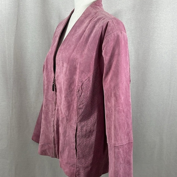 Hal Rubenstein Pink Laser Cut Genuine Leather Zip Jacket Womens Size 3x - Picture 3 of 16